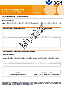 Muster eines Gutscheins für ein Fahrtraining