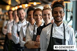Selbstbewusstes multiethnisches Restaurantpersonal kommt zusammen